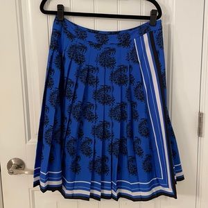 Pleated Faux Wrap Skirt in Paisley & Stripe Print